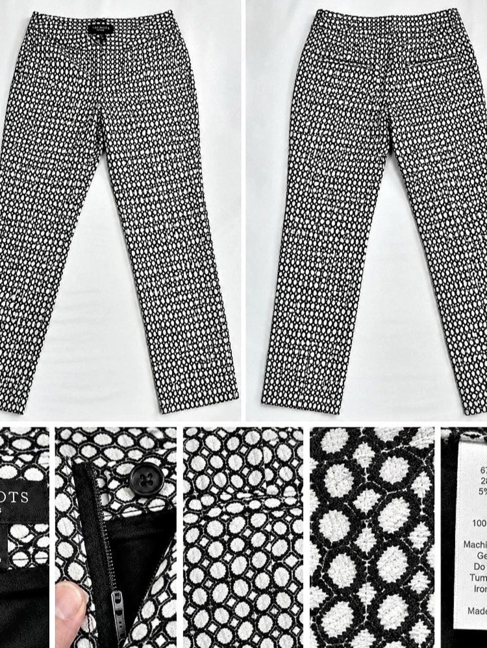 Talbots Chatham Geometric Straight Leg Pants in Black & White Size 4P